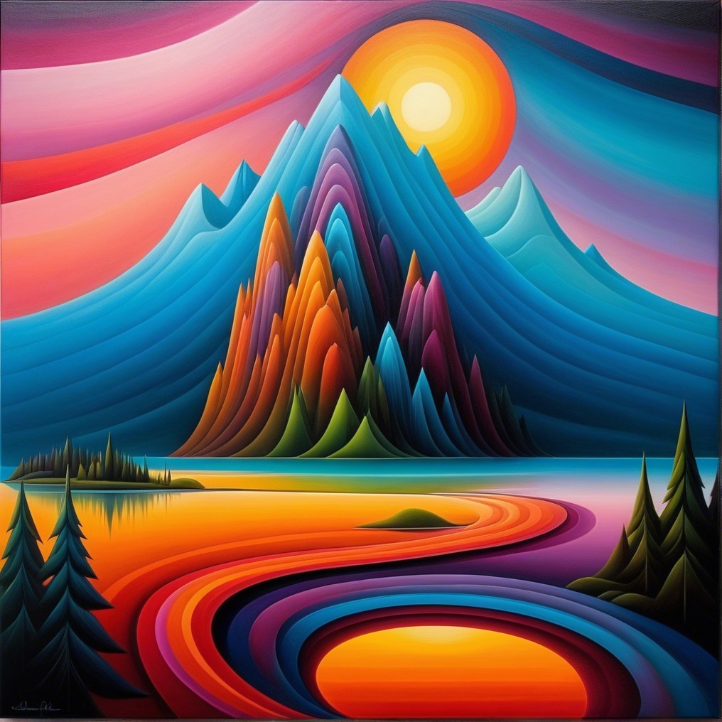 Vibrant Landscape with Mountains and Sunset Reflections