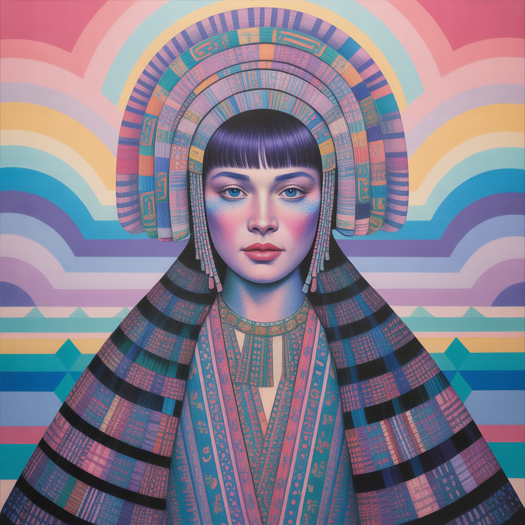 Portrait of a Woman in Traditional Attire and Headdress