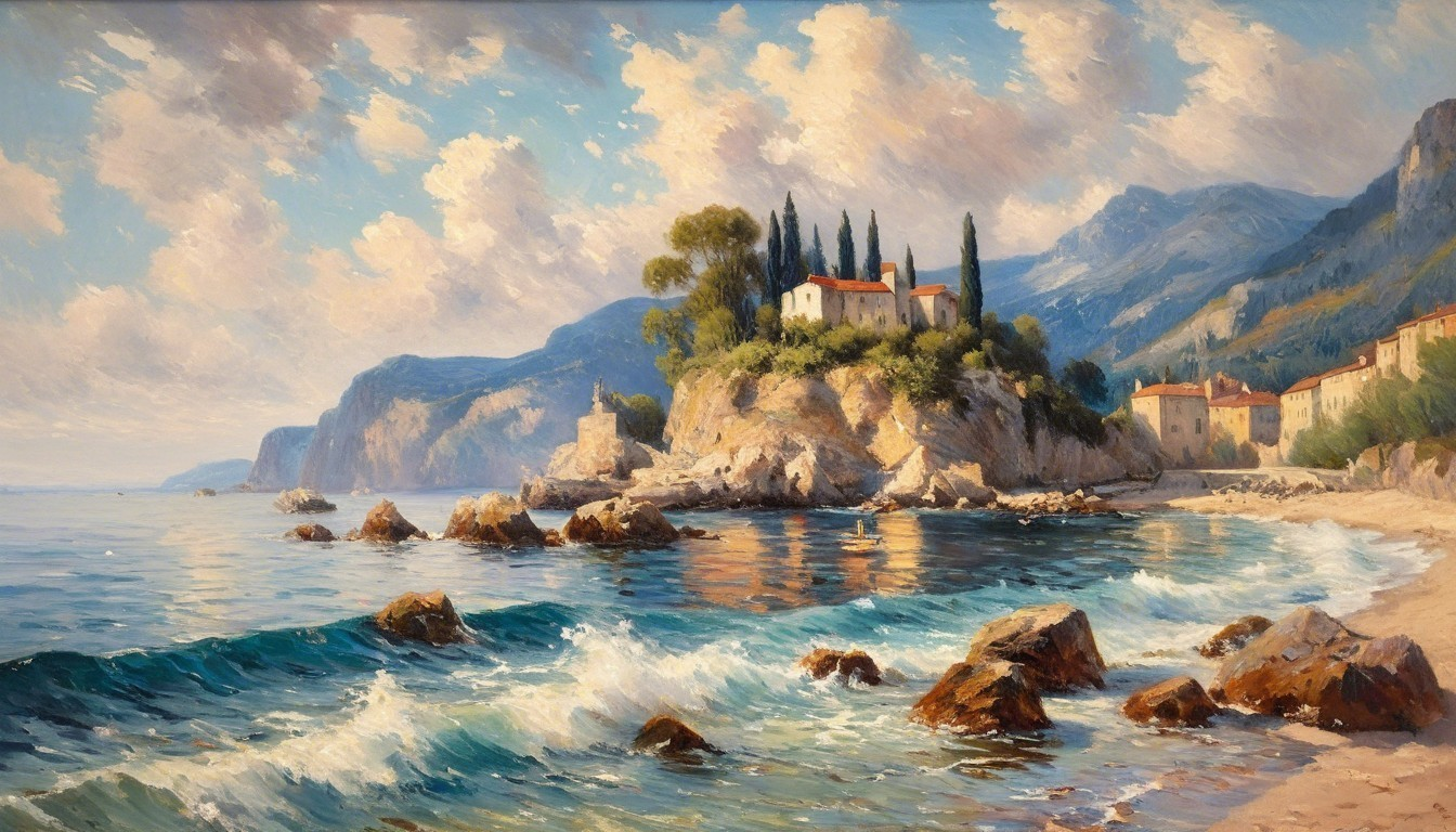 Serene Coastal Landscape with Villa and Azure Waters