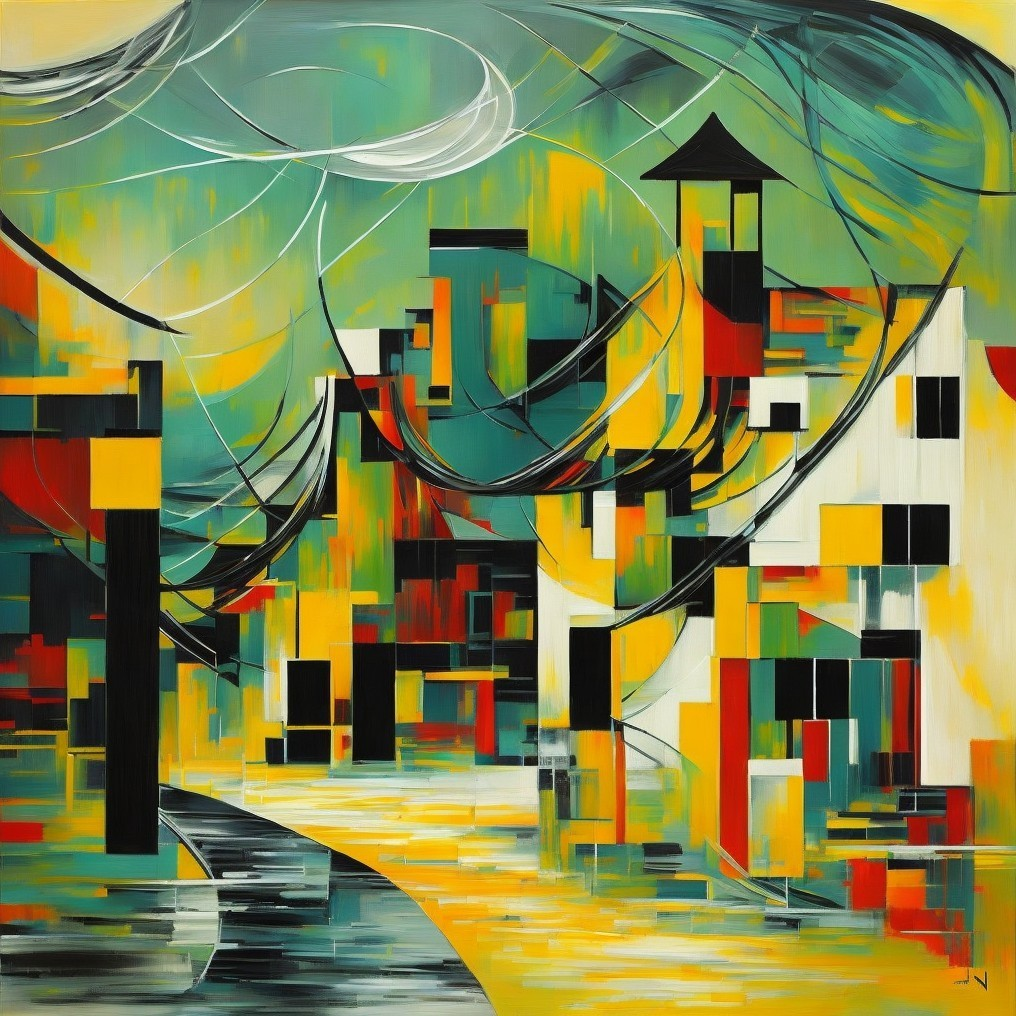 Vibrant Abstract Cityscape with Bold Geometric Shapes
