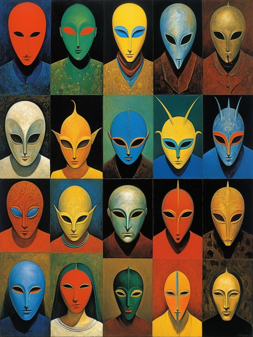 Grid of 16 Colorful Alien-Like Humanoid Figures