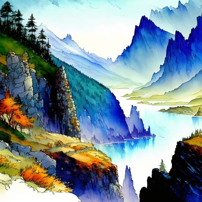 Majestic Mountain Landscape with Autumn Foliage and Lake