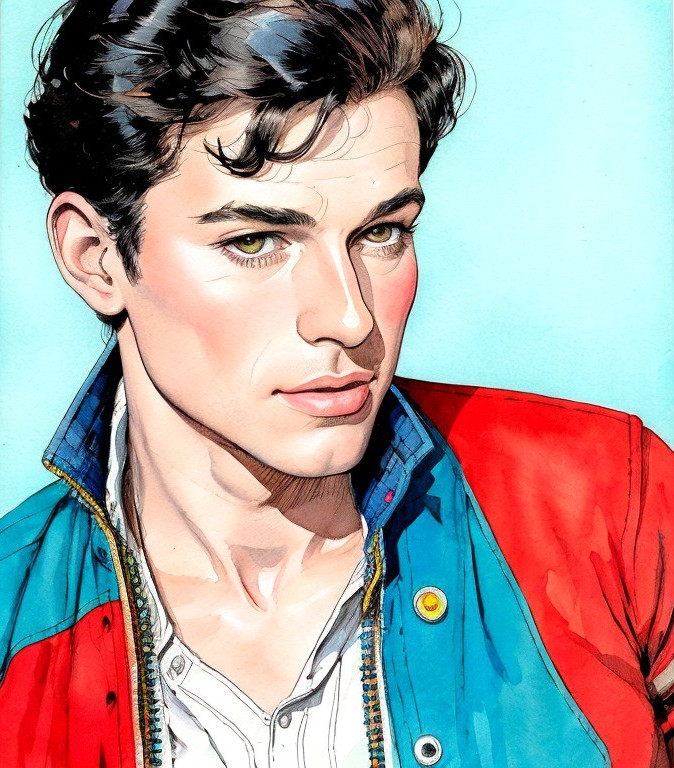 Stylized portrait of a young man in colorful jacket