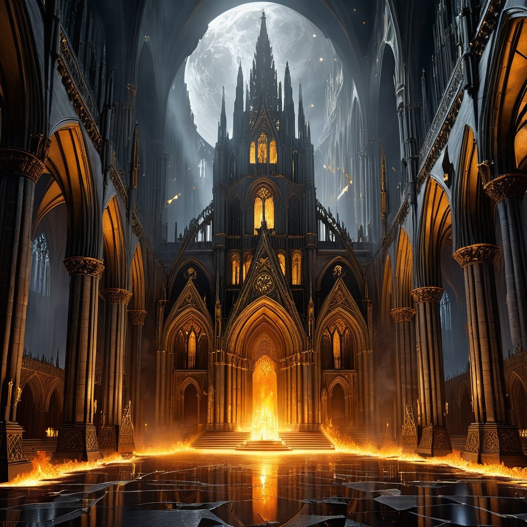 Gothic Cathedral Under Full Moon with Ethereal Glow