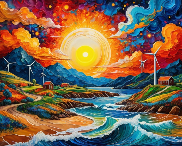 Vibrant Landscape with Hills, Mountains, and Sunlight