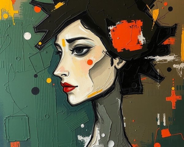 Stylized Portrait of a Woman with Bold Colors and Shapes