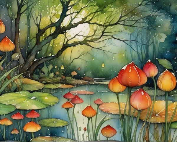 Vibrant Lotus Flowers in a Tranquil Water Landscape