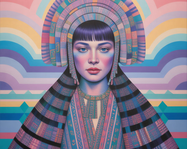 Portrait of a Woman in Traditional Attire and Headdress