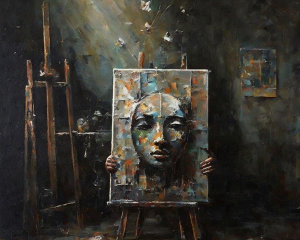 Fragmented Portrait in a Dark Studio Environment