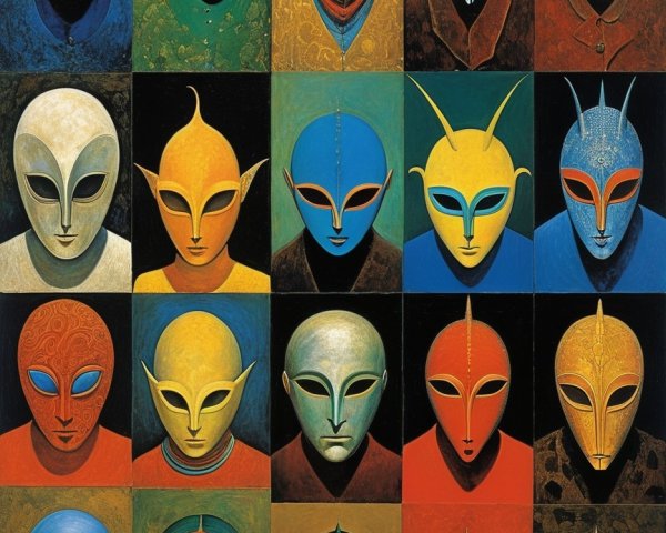 Grid of 16 Colorful Alien-Like Humanoid Figures