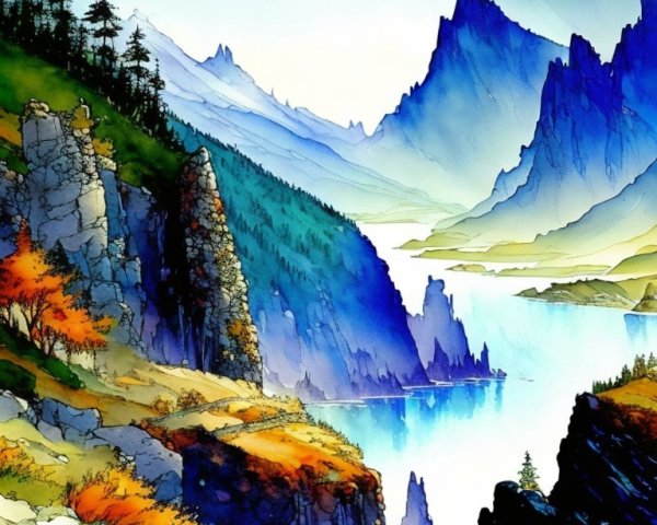Majestic Mountain Landscape with Autumn Foliage and Lake