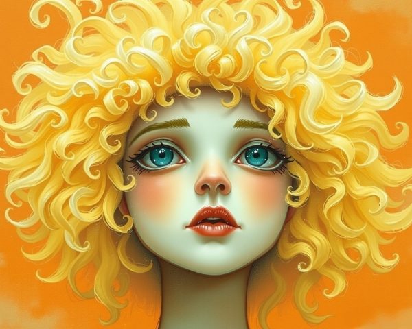 Young woman with turquoise eyes and golden curls