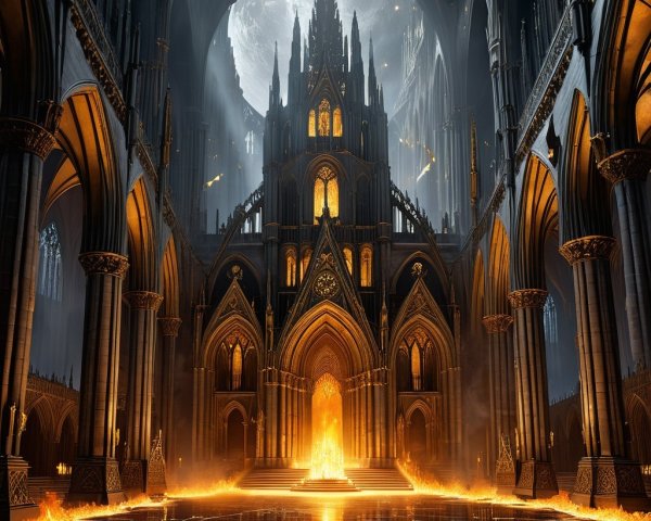 Gothic Cathedral Under Full Moon with Ethereal Glow