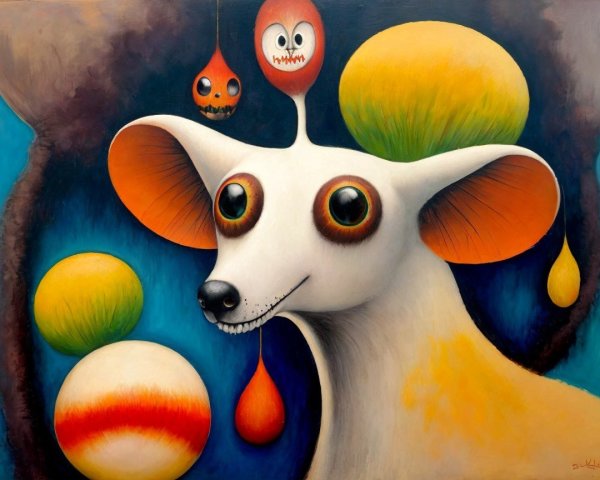 Whimsical Stylized Dog with Abstract Colorful Shapes