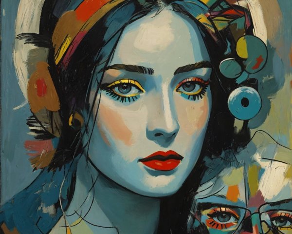 Stylized Digital Painting of a Woman with Unique Features
