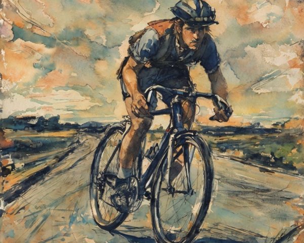 Watercolor Painting of a Cyclist in Motion