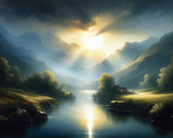 Serene Lake and Mountains at Sunset Landscape