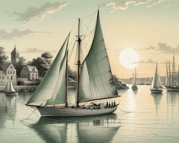 Serene seascape with sailboat and sunset glow