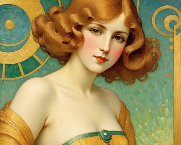 Illustration of a Woman in Yellow Gown with Gemstone