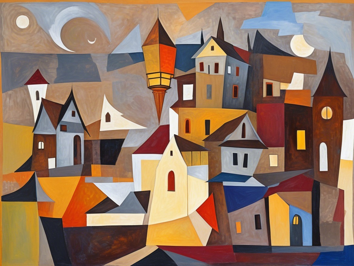 Vibrant Abstract Town with Geometric Shapes and Colors