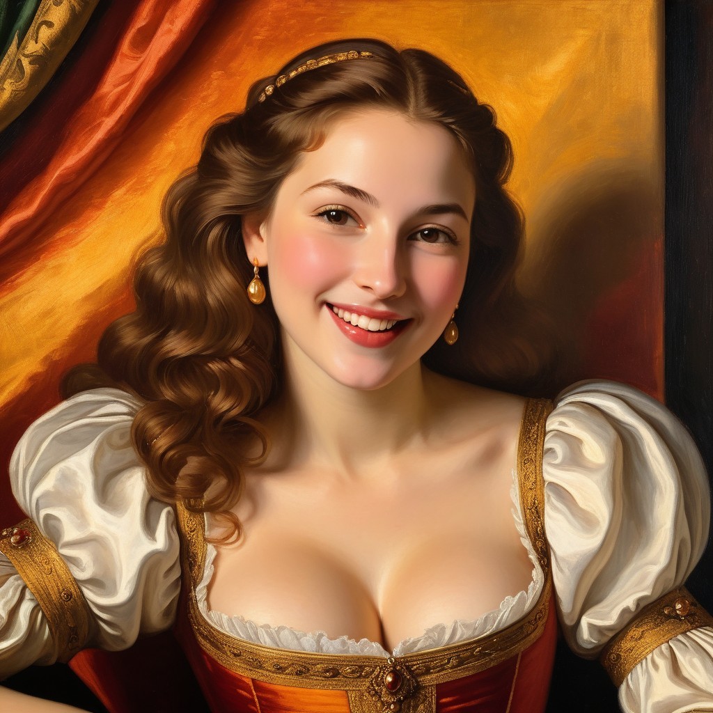 Young woman in historical dress with warm background