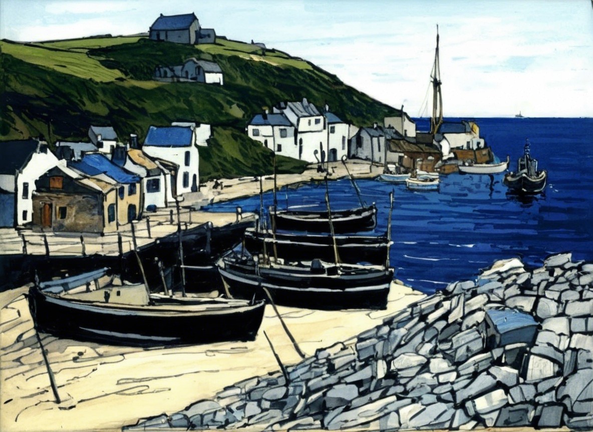 Tranquil Coastal Harbor with Traditional Boats and Homes