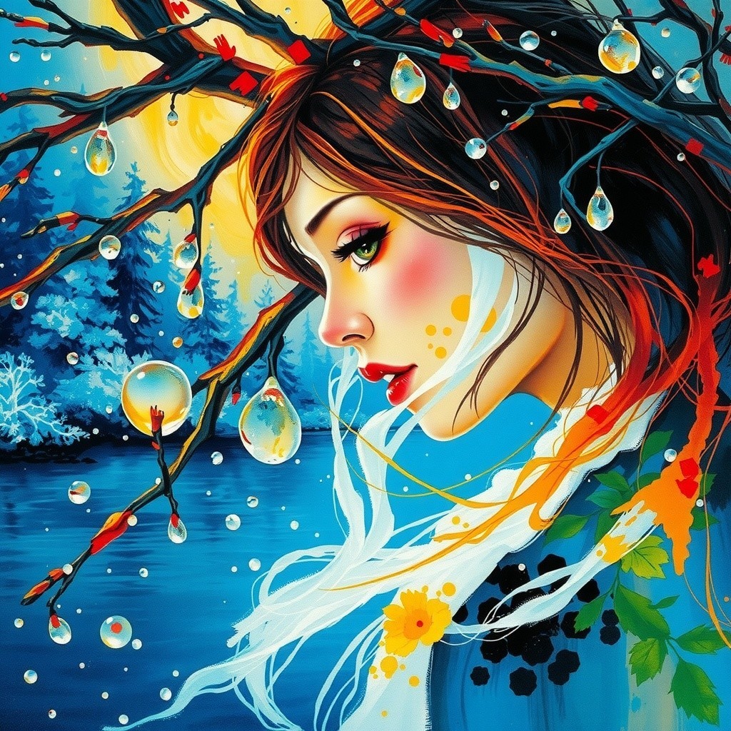 Vibrant Portrait of Woman with Nature Elements