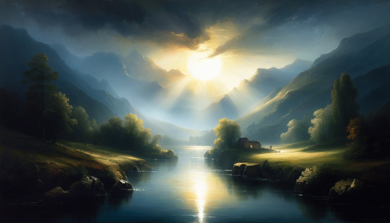 Serene Lake and Mountains at Sunset Landscape