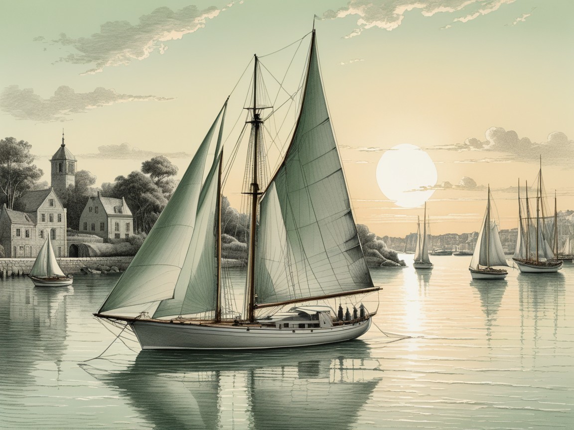 Serene seascape with sailboat and sunset glow