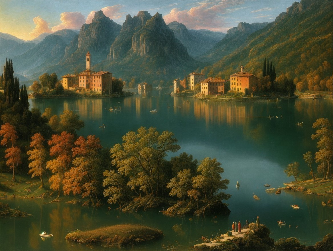 Tranquil Landscape with Mountains and Autumn Trees