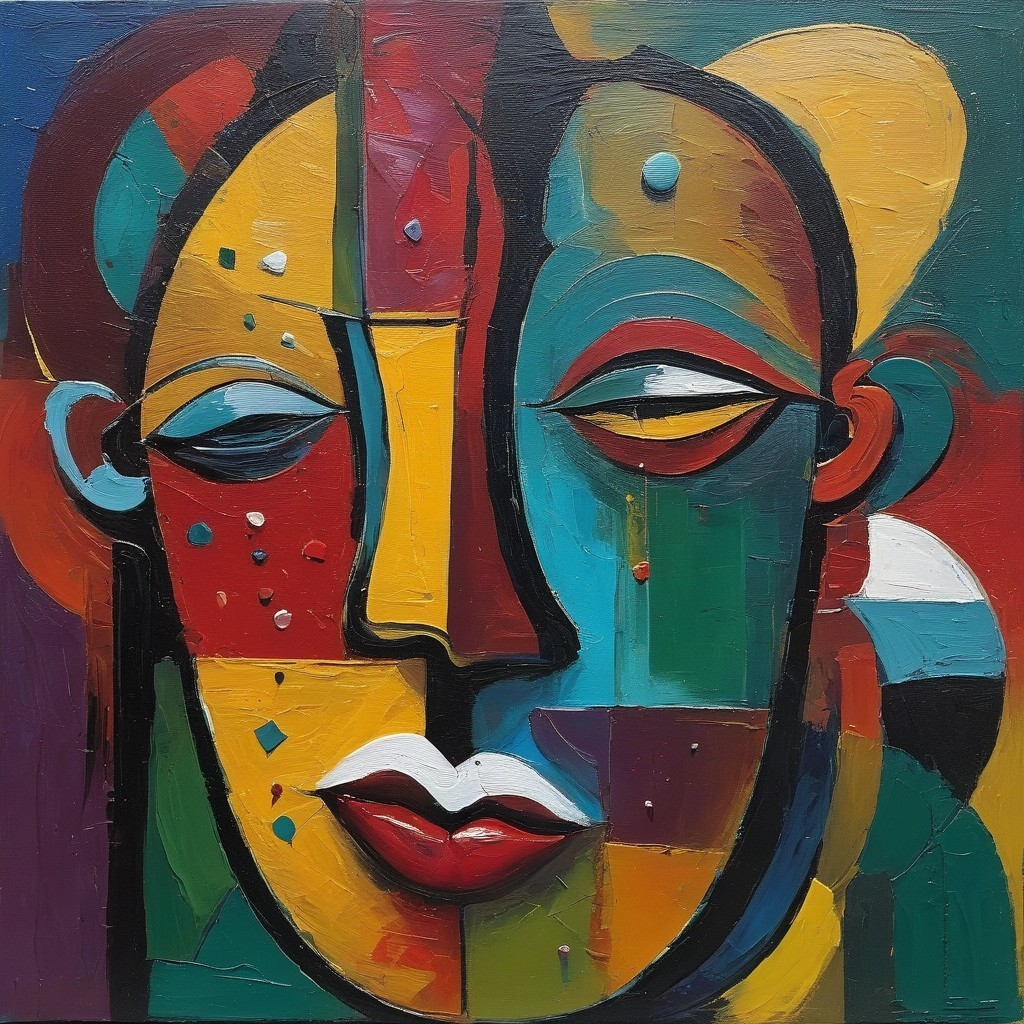 Vibrant Abstract Painting of a Stylized Face