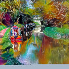 Colorful Narrowboats Moored by a Serene Canal Scene