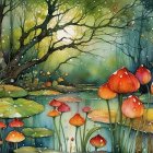 Vibrant Lotus Flowers in a Tranquil Water Landscape