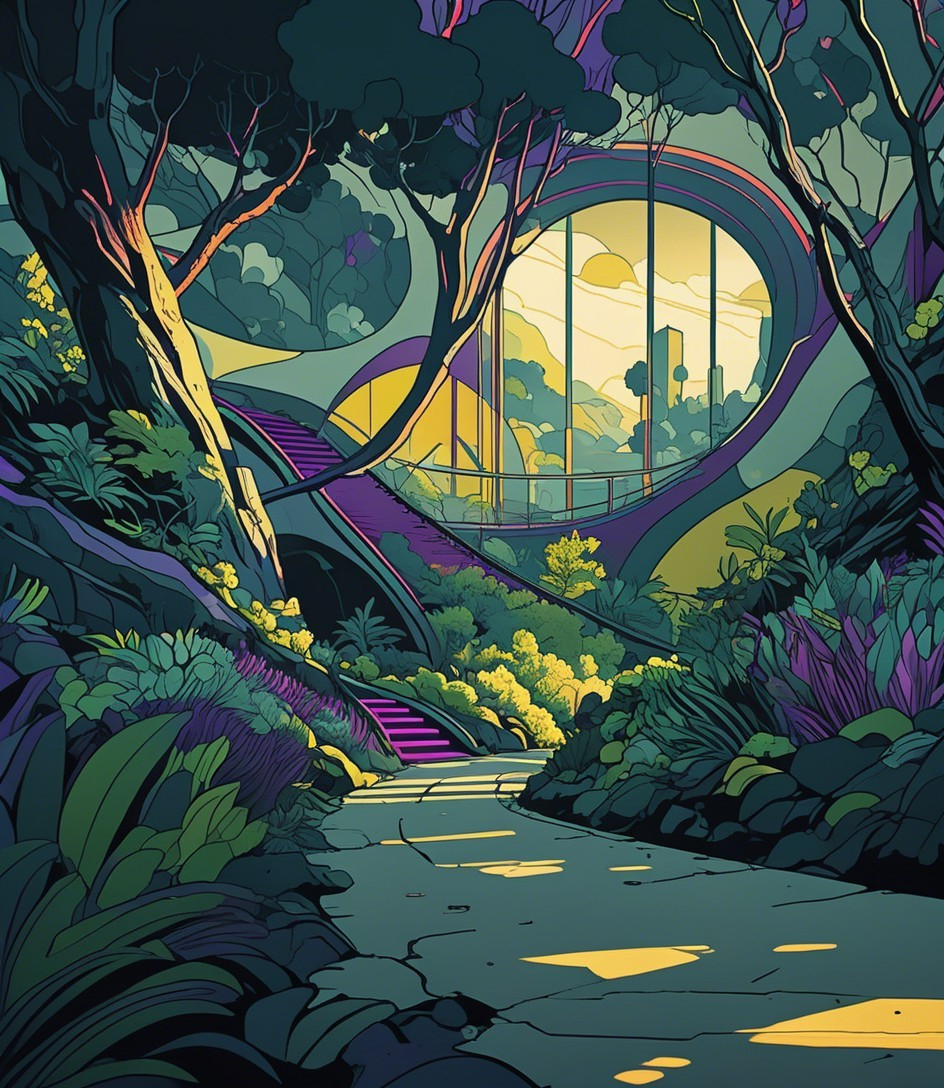 Vibrant Landscape with Modern Circular Structure