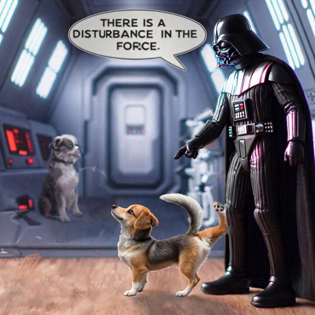 Villain in Dark Robe with Dogs in Futuristic Setting