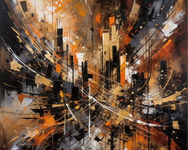 Vibrant Abstract Painting with Dynamic Lines and Colors