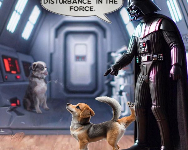 Villain in Dark Robe with Dogs in Futuristic Setting