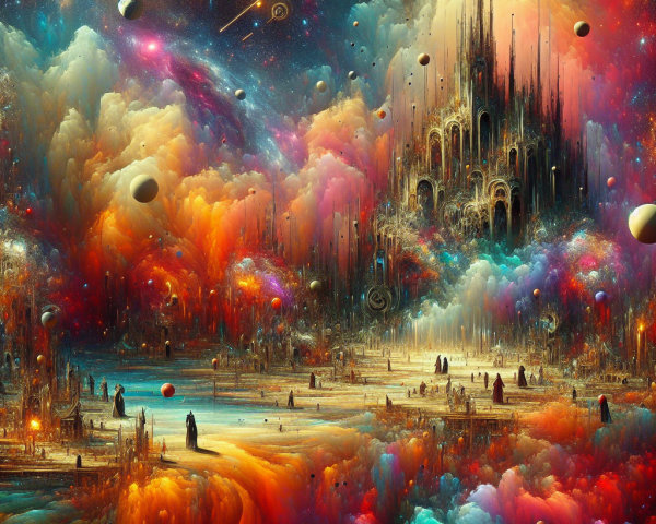 Surreal Cosmic Landscape with Vibrant Colors and Spires