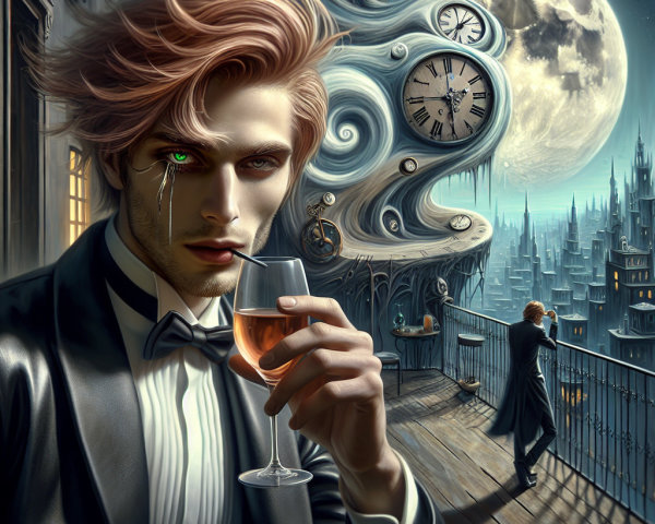 Handsome Male Vampire Portrait with Fantasy Cityscape