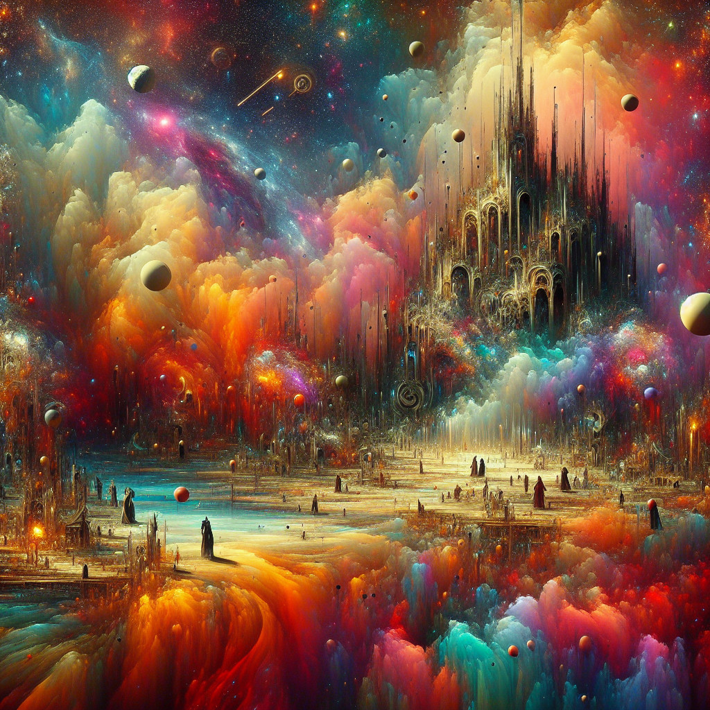 Surreal Cosmic Landscape with Vibrant Colors and Spires