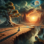 Serene Landscape with Waterfalls and Dramatic Sky