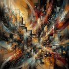 Vibrant Abstract Painting with Dynamic Lines and Colors