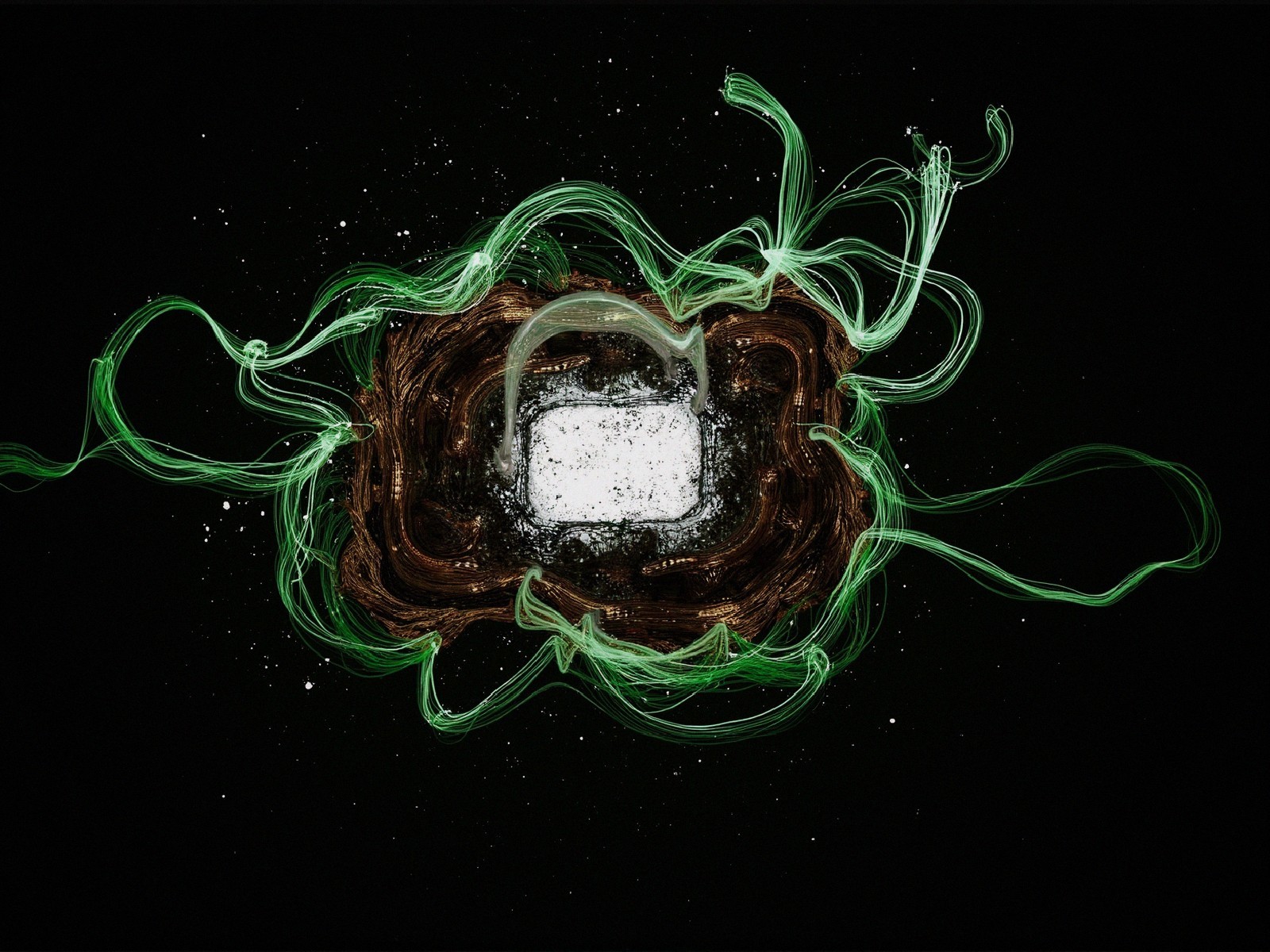 Swirling Green and Brown Lines with Central White Square