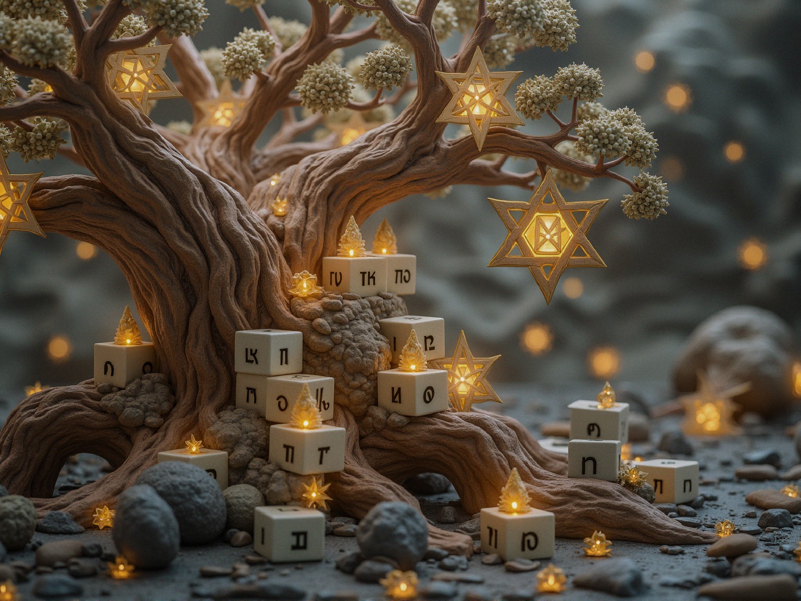 Decorative tree with glowing stars and ambient lights