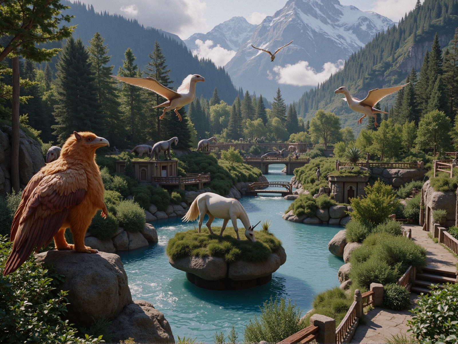 Serene Fantasy Landscape with Mystical Creatures