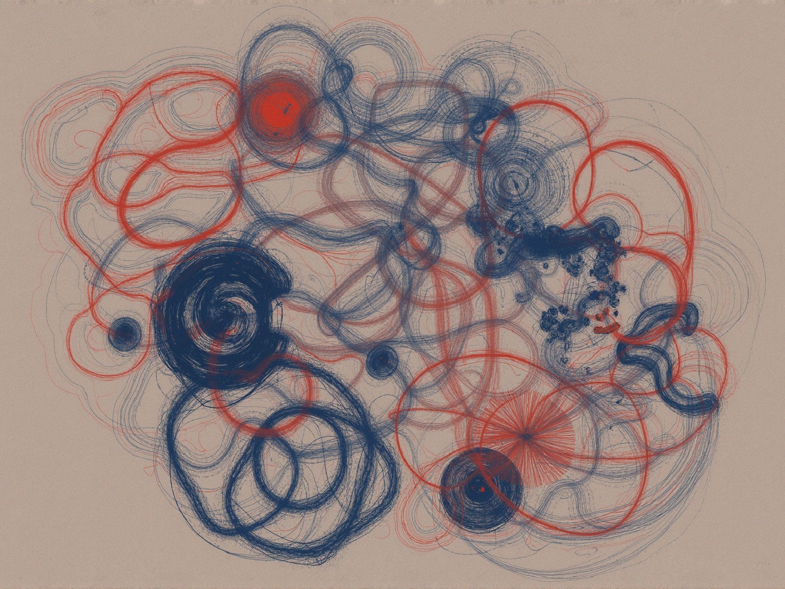 Vibrant Abstract Composition with Swirling Lines and Patterns