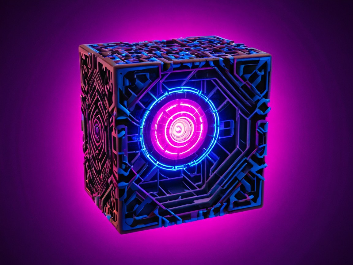 Futuristic Glowing Cube with Intricate Patterns
