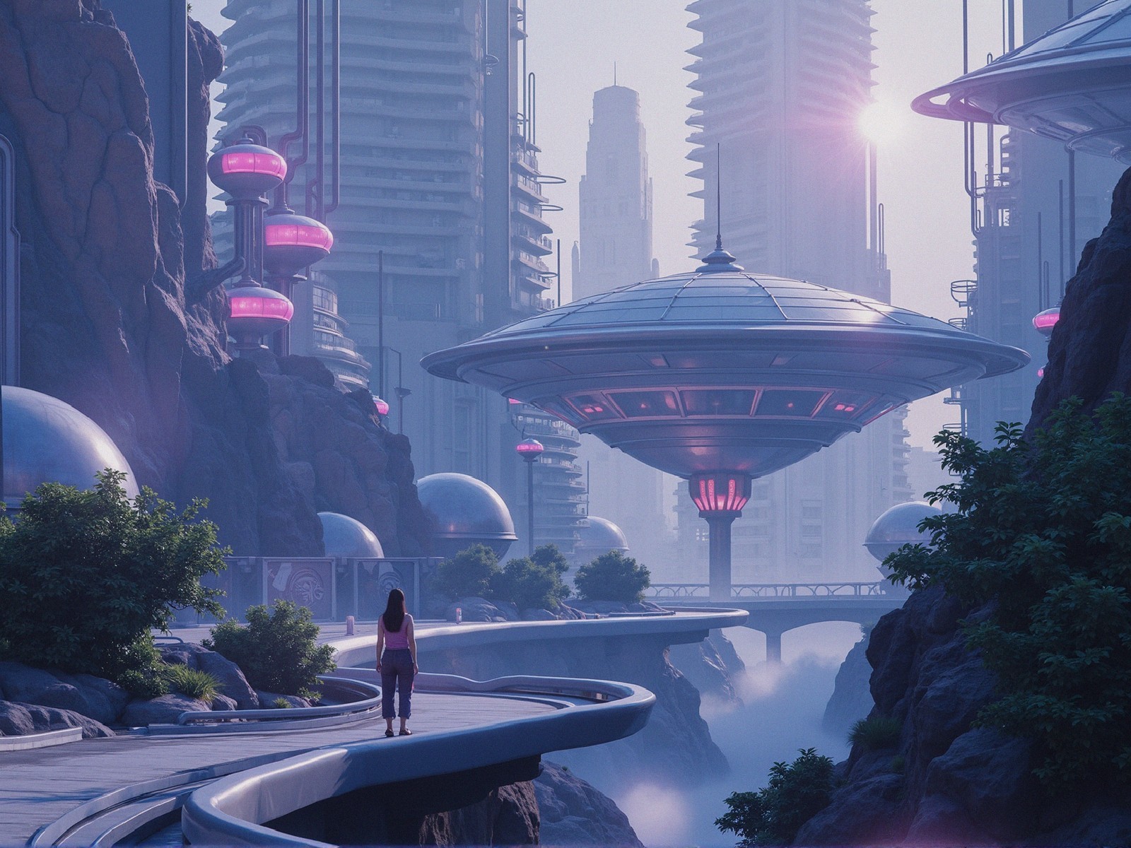 Futuristic Cityscape with Skyscrapers and Nature