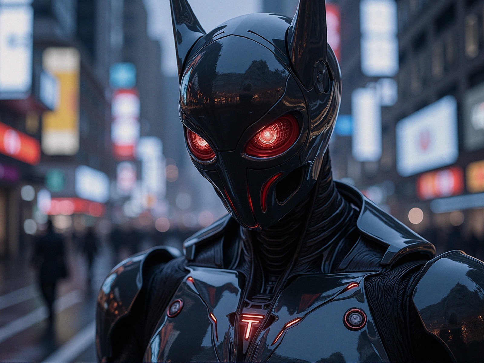 Futuristic Robot in Vibrant Urban Cityscape