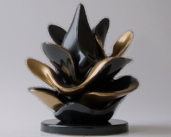 Abstract Plant-Inspired Decorative Sculpture in Black and Gold